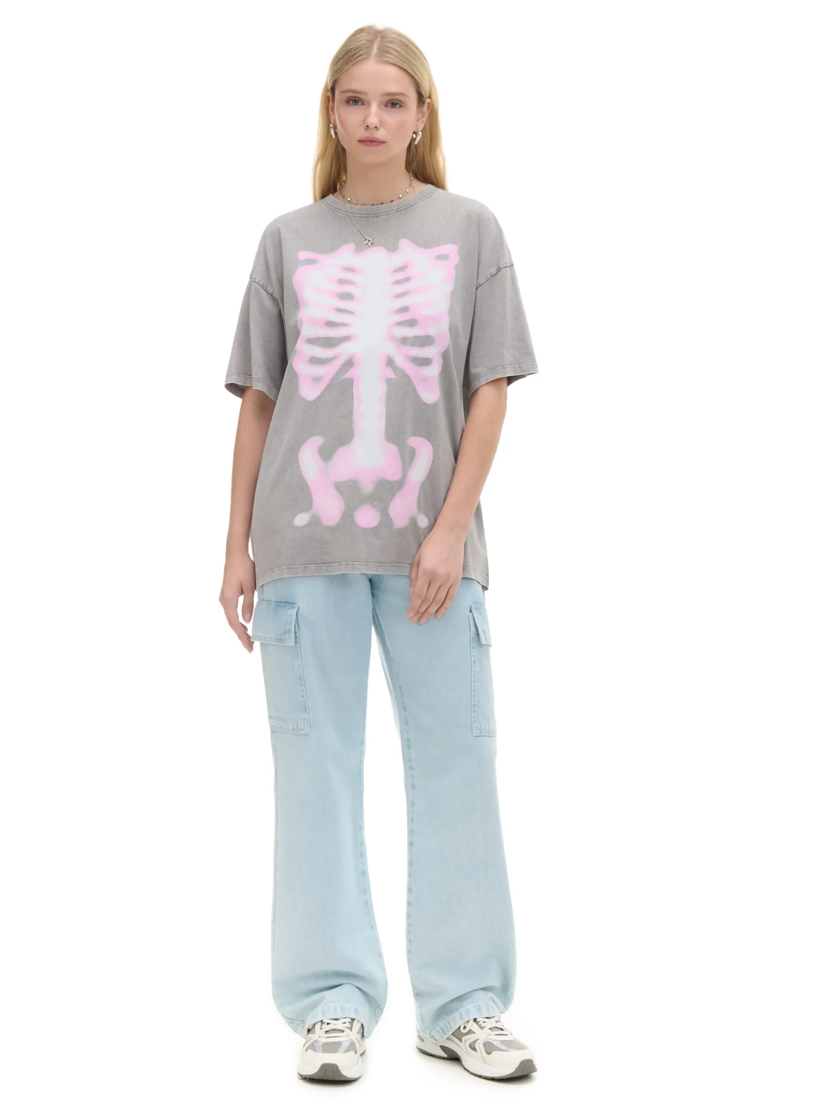 Best Cropp Szara koszulka z nadrukiem UNISEX jasnyszary