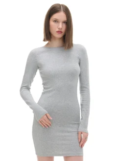 Best Cropp Szara sukienka mini z długimi rękawami jasnyszary