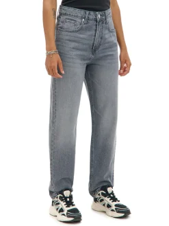 Discount Cropp Szare jeansy mom z wysokim stanem szary