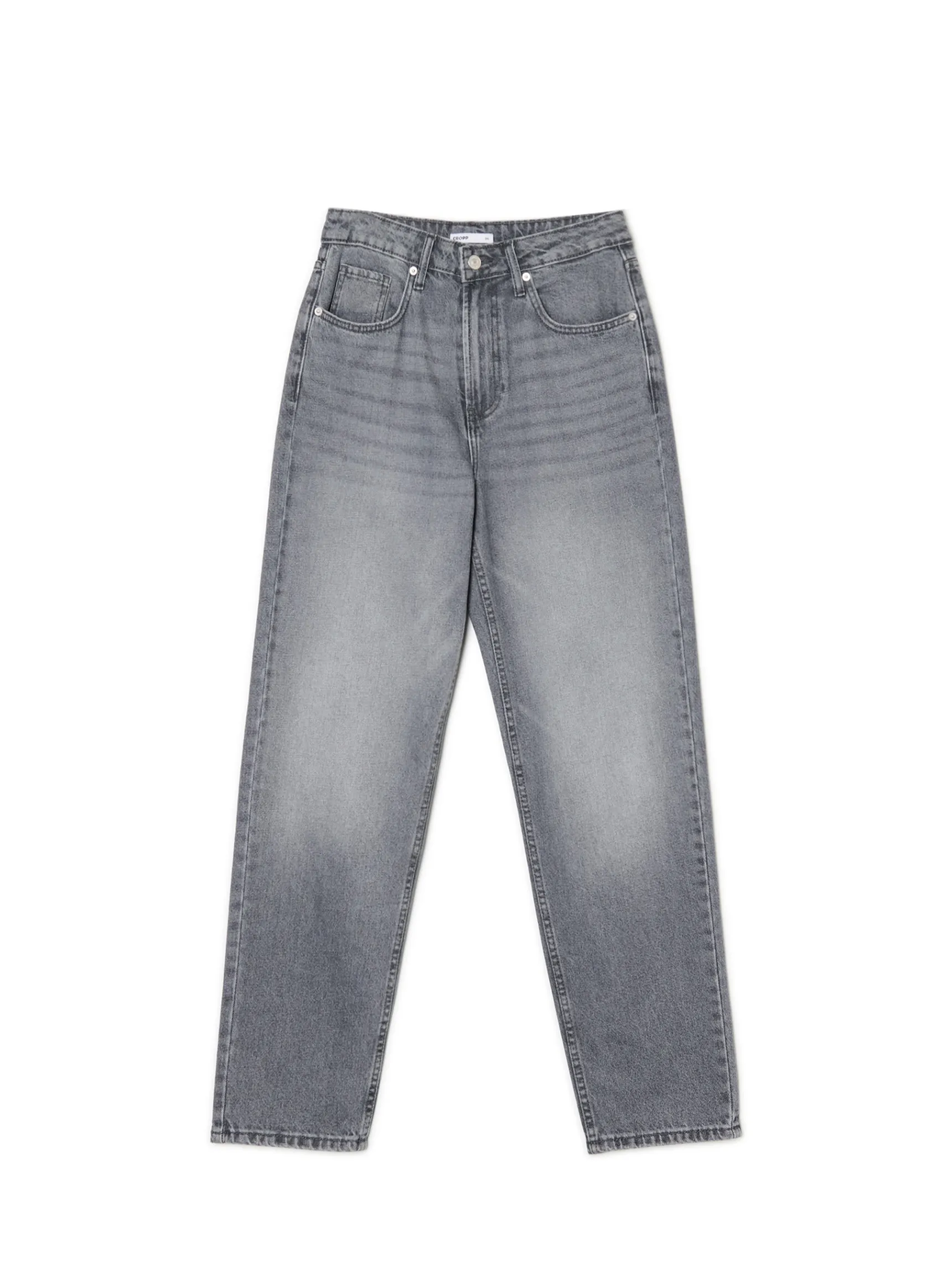 Discount Cropp Szare jeansy mom z wysokim stanem szary