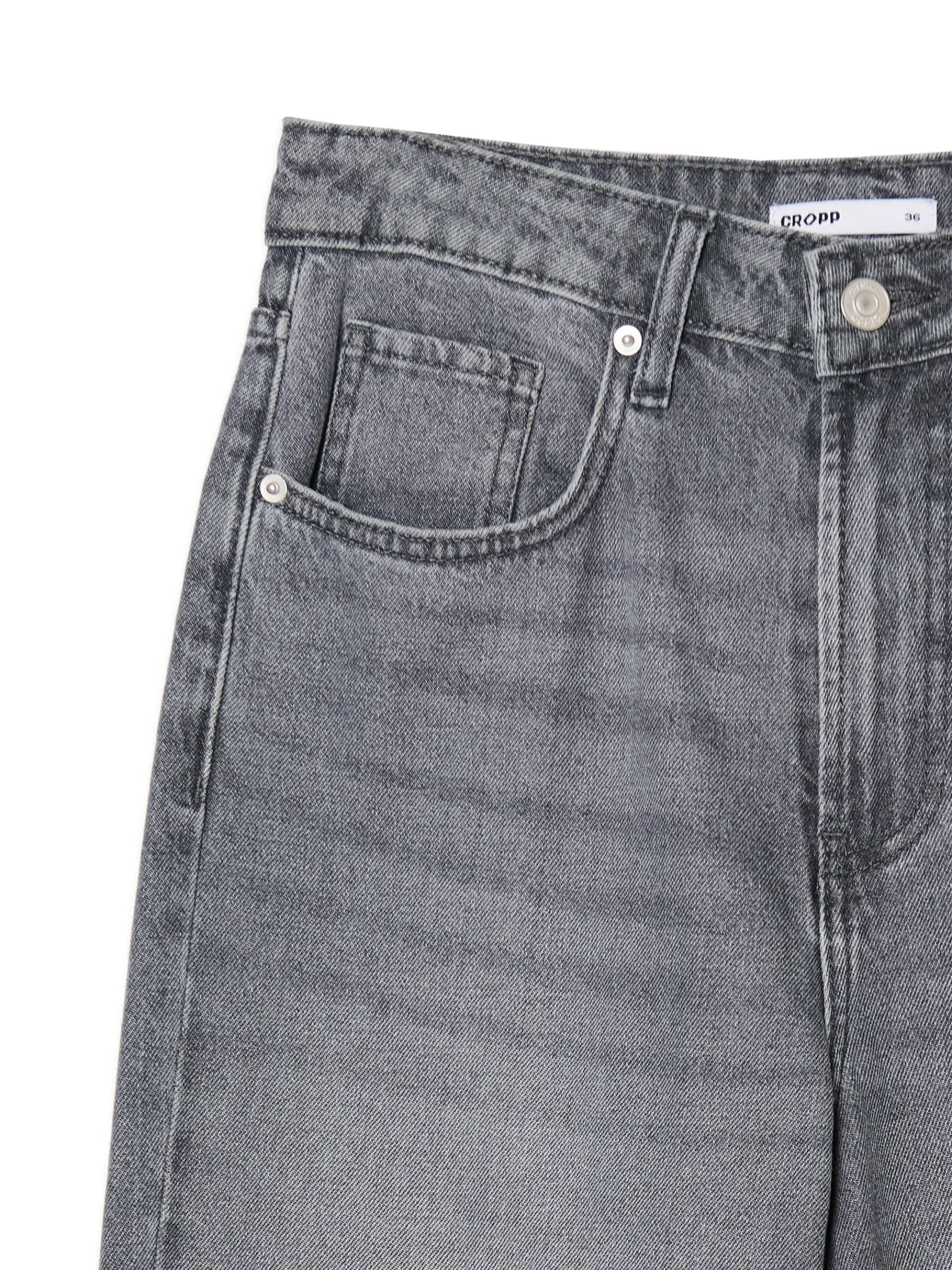 Discount Cropp Szare jeansy mom z wysokim stanem szary
