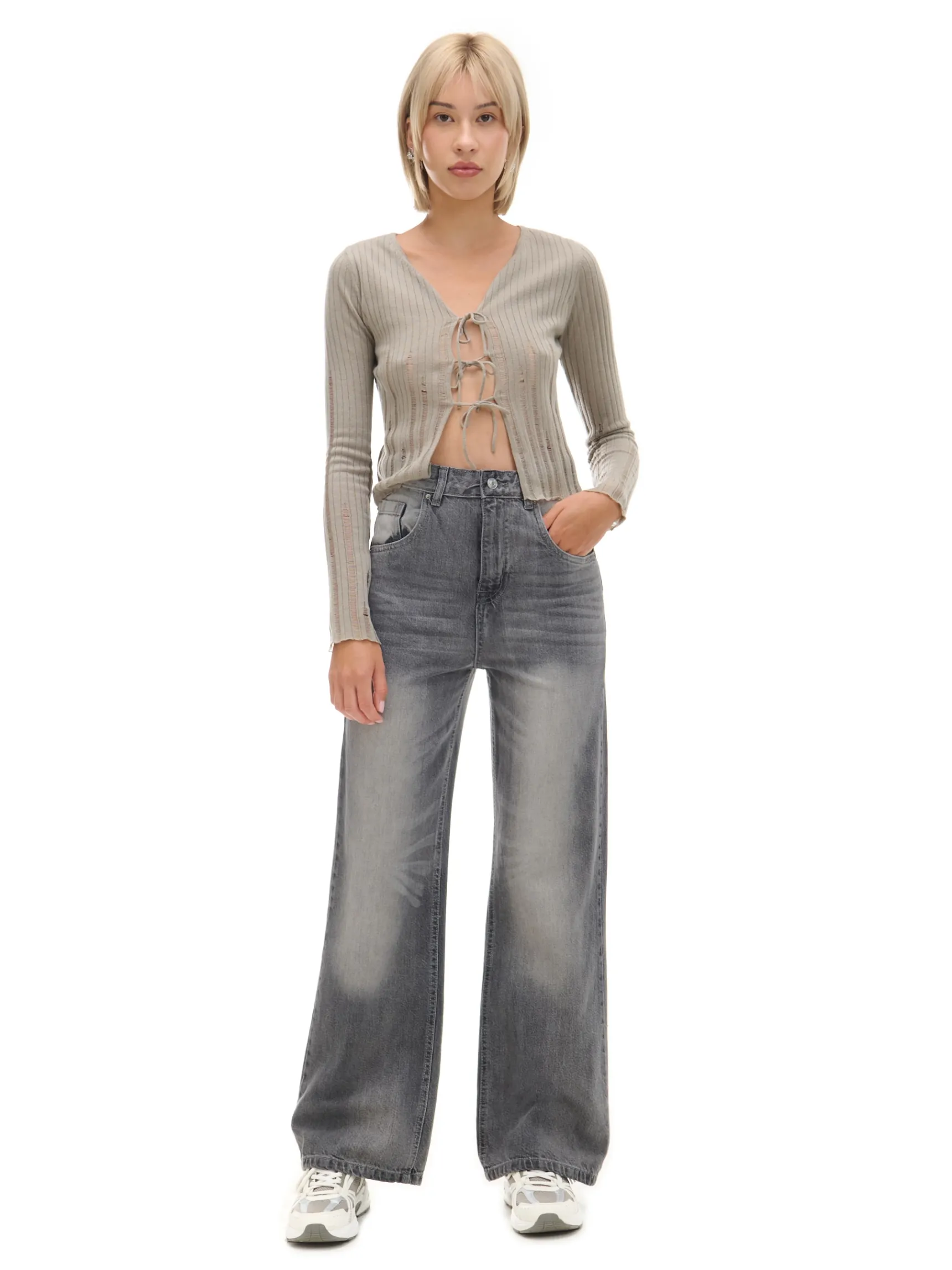 New Cropp Szare jeansy retro wide leg jasnyszary