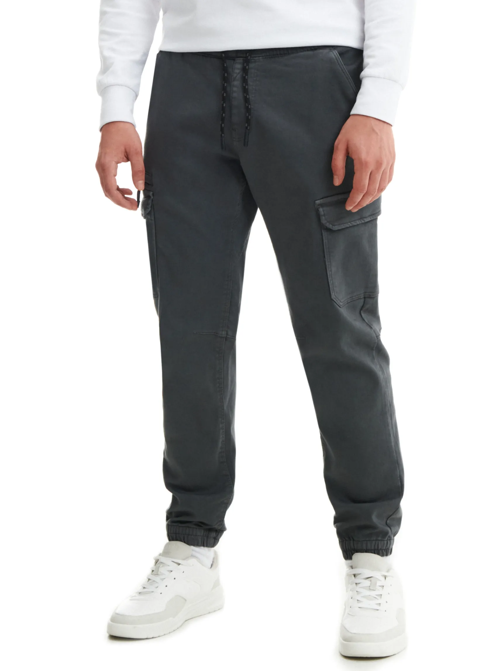 New Cropp Szare joggery basic z kieszeniami cargo jasnyszary