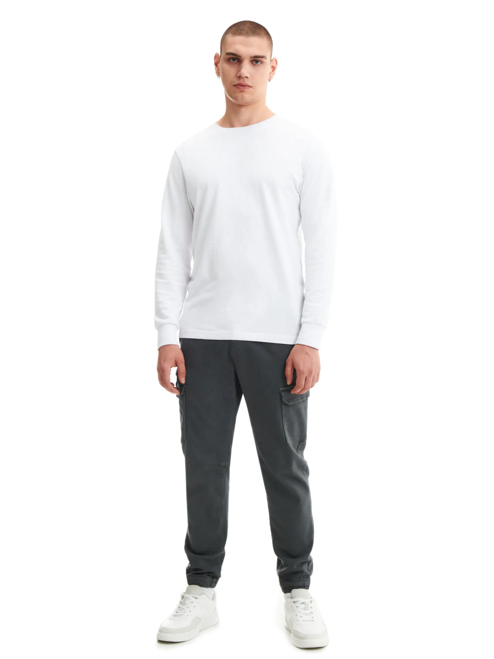 New Cropp Szare joggery basic z kieszeniami cargo jasnyszary