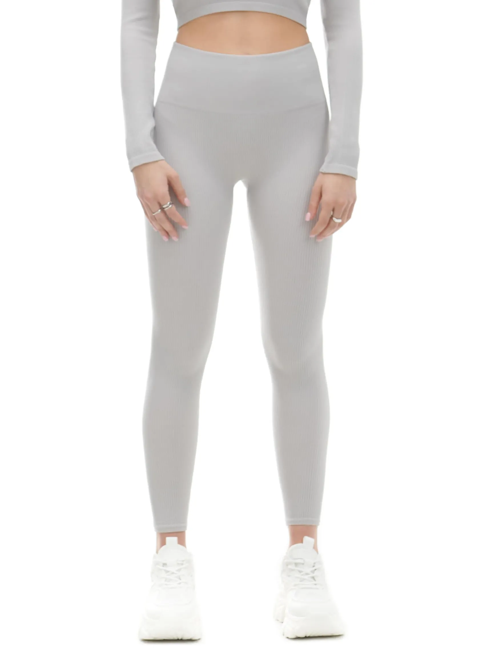 Sale Cropp Szare prążkowane legginsy jasnyszary