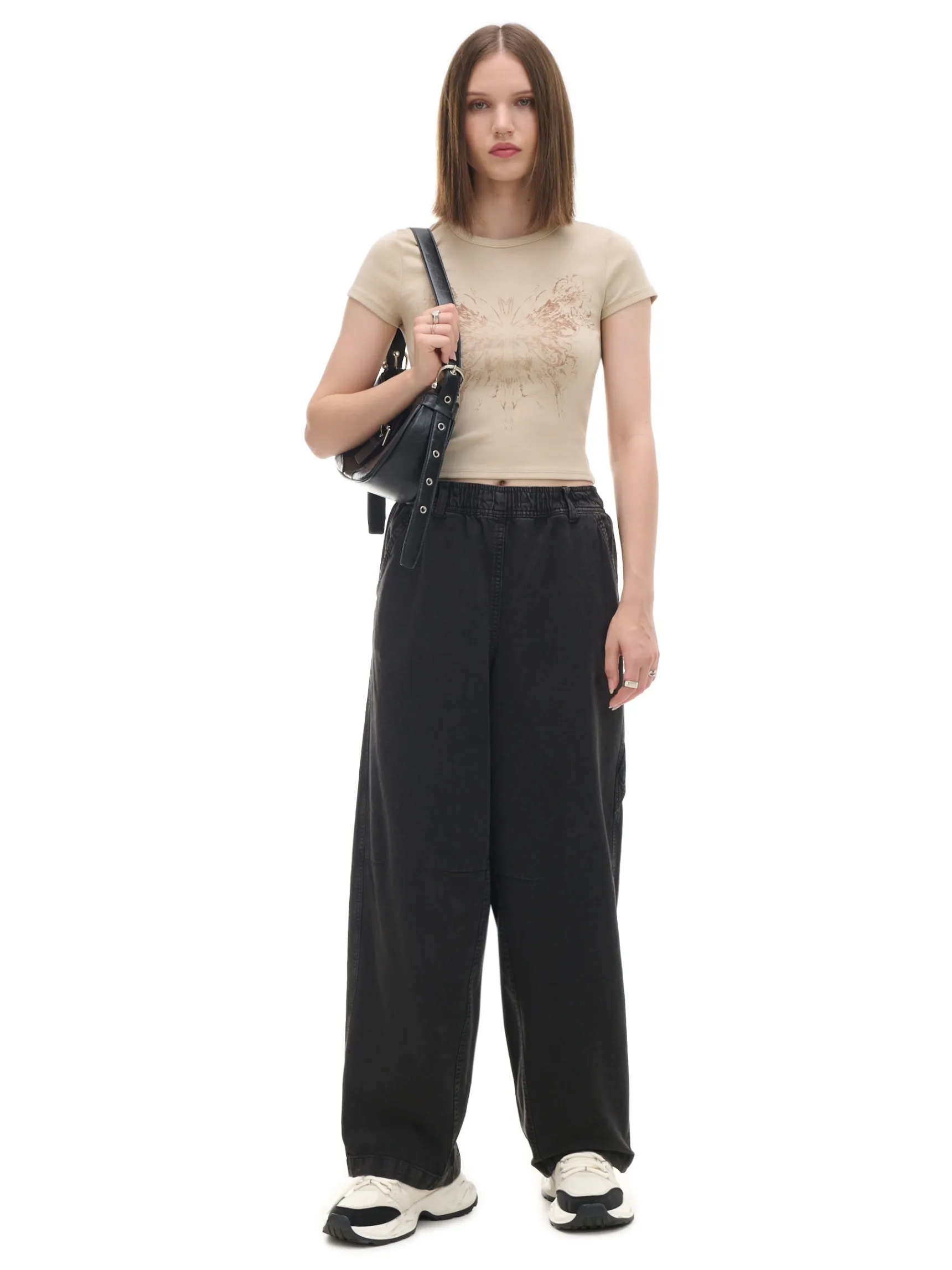 Discount Cropp Szare spodnie baggy z wysokim stanem szary