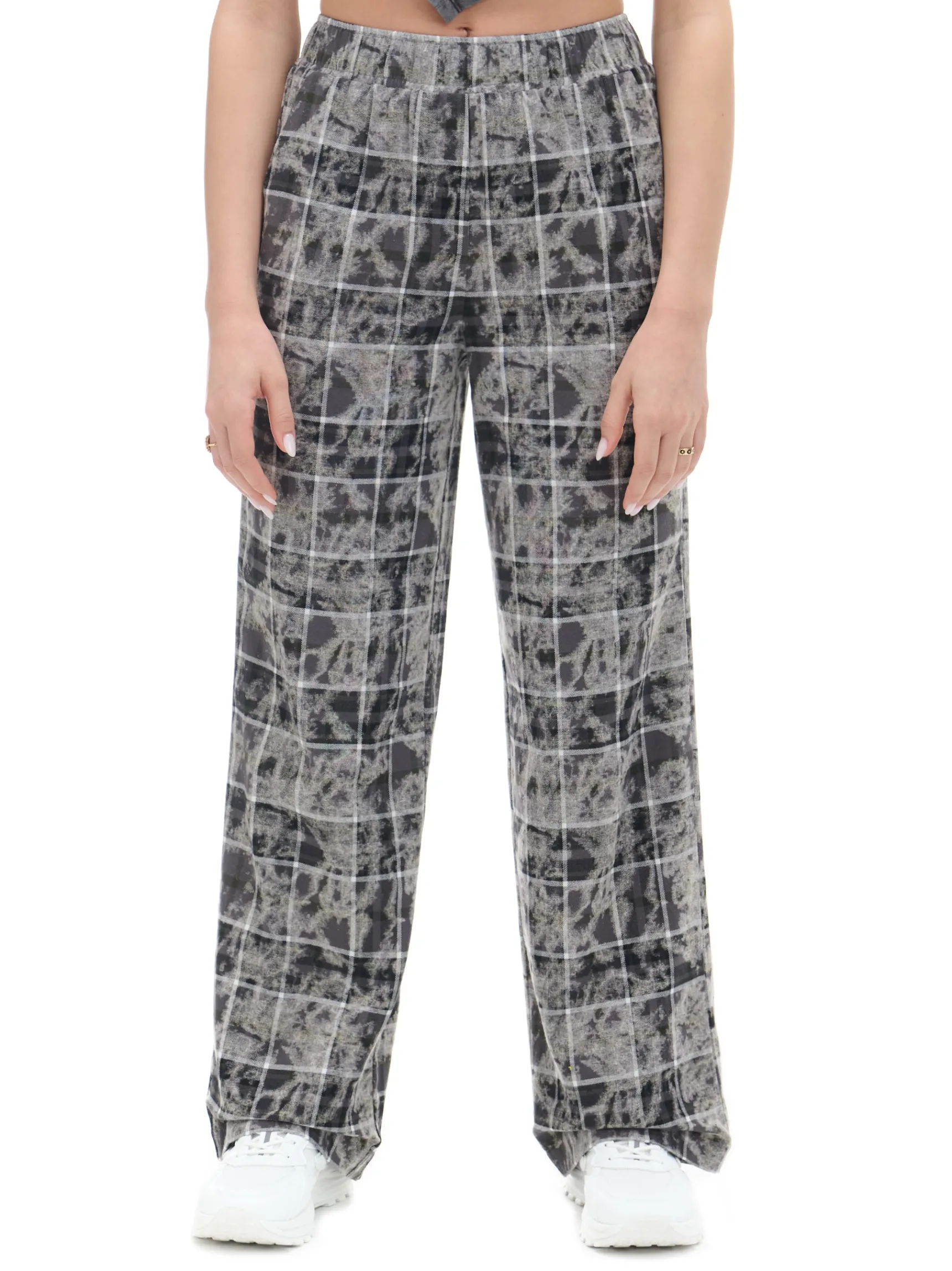 Discount Cropp Szare spodnie w marmurkową kratę szary