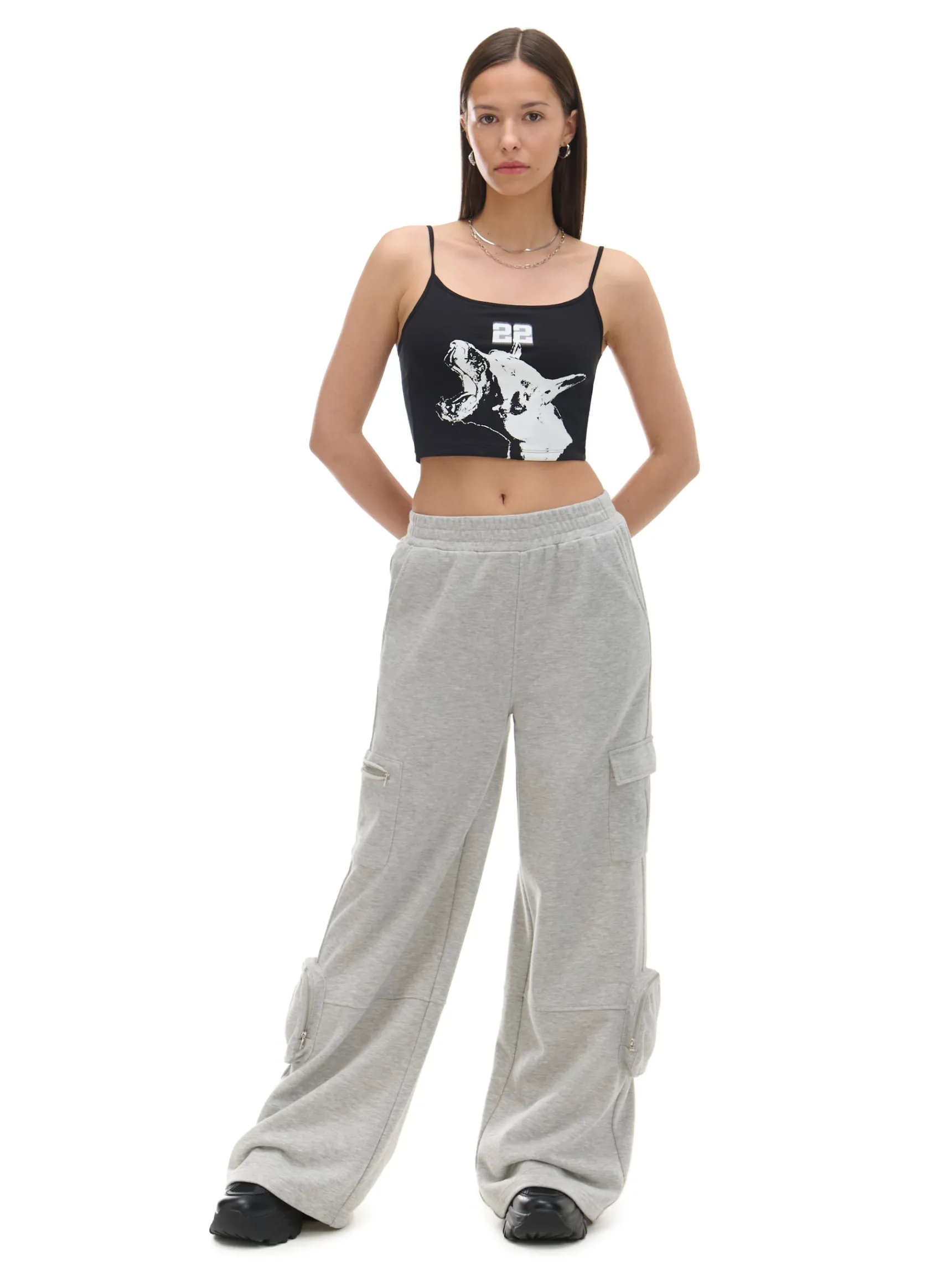 Fashion Cropp Szare spodnie z kieszeniami cargo jasnyszary