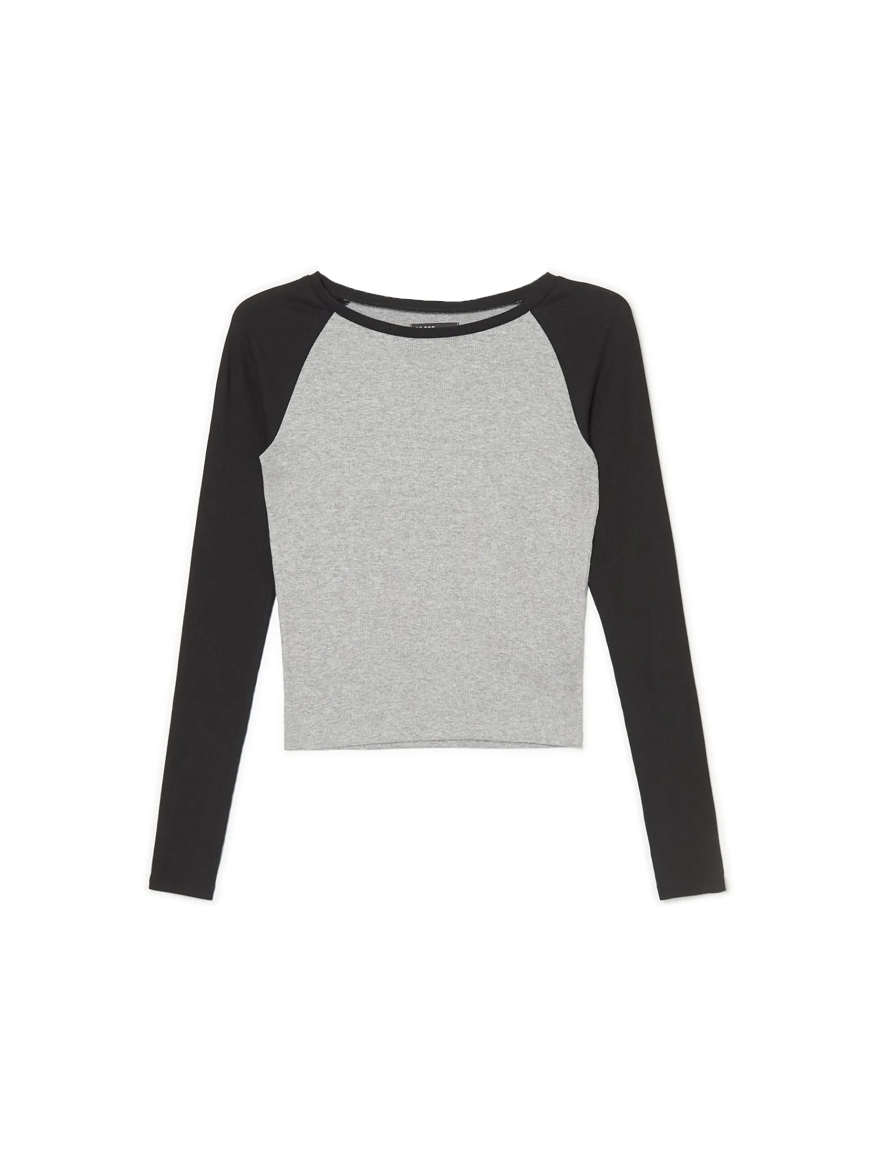 Clearance Cropp Szaro-czarna bluzka z długim rękawem jasnyszary
