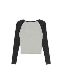 Clearance Cropp Szaro-czarna bluzka z długim rękawem jasnyszary