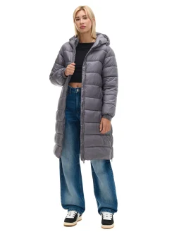 Outlet Cropp płaszcz puffer z kapturem szary