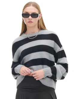 Fashion Cropp sweter w czarne paski szary