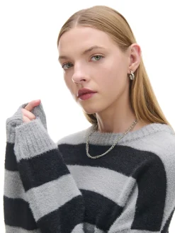 Fashion Cropp sweter w czarne paski szary
