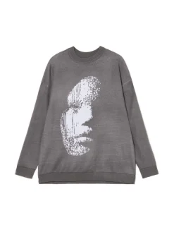 Discount Cropp sweter z artystycznym nadrukiem szary