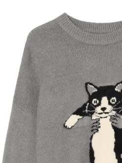 Clearance Cropp Szary sweter z kotem jasnyszary