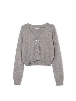 Clearance Cropp sweter z ozdobnymi kokardami szary