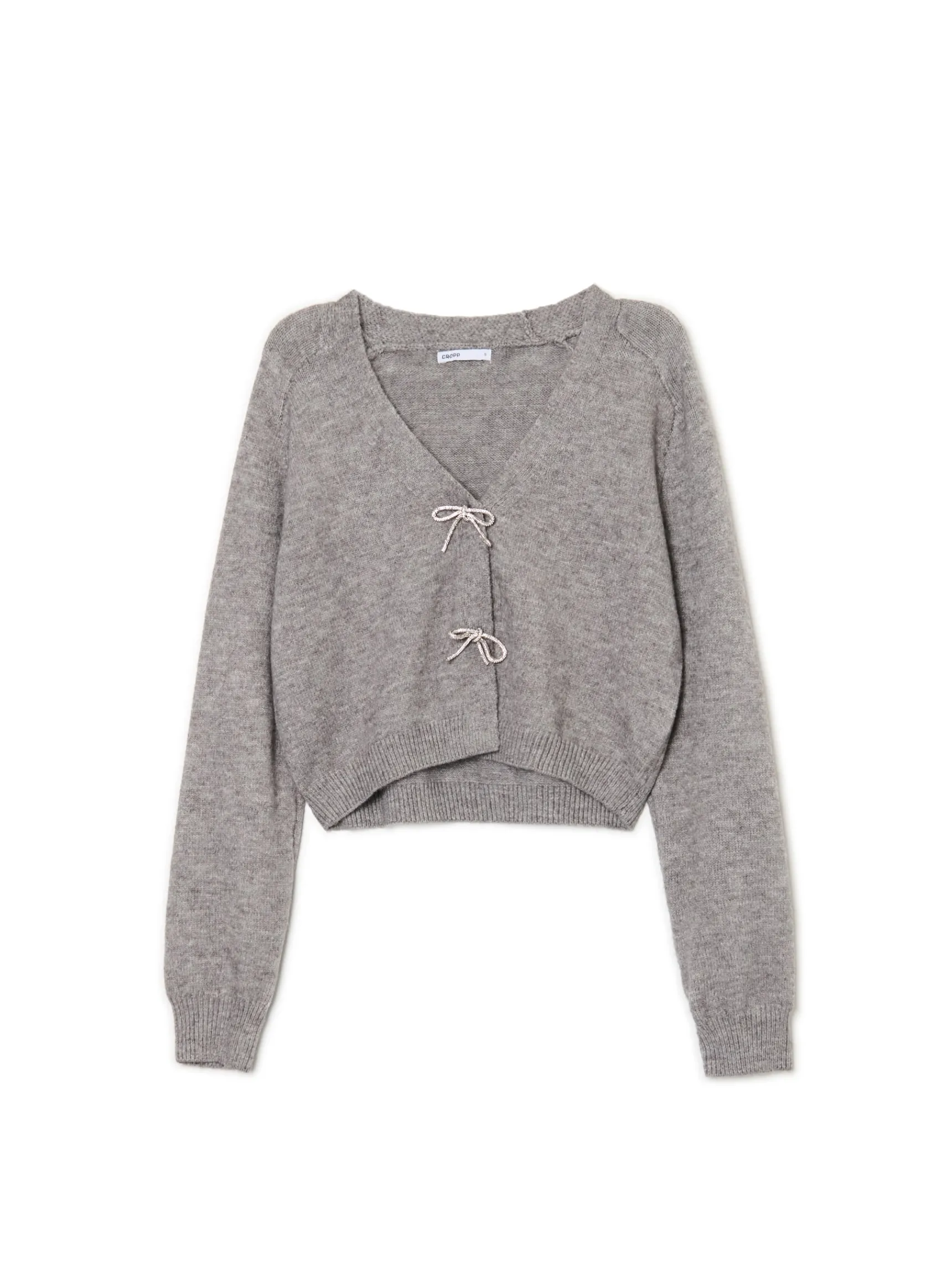 Clearance Cropp sweter z ozdobnymi kokardami szary
