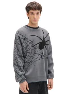 Sale Cropp sweter z pająkiem szary