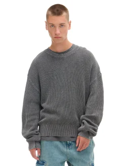 Best Cropp sweter z prążkowanej dzianiny szary