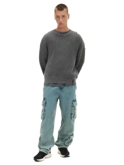 Best Cropp sweter z prążkowanej dzianiny szary