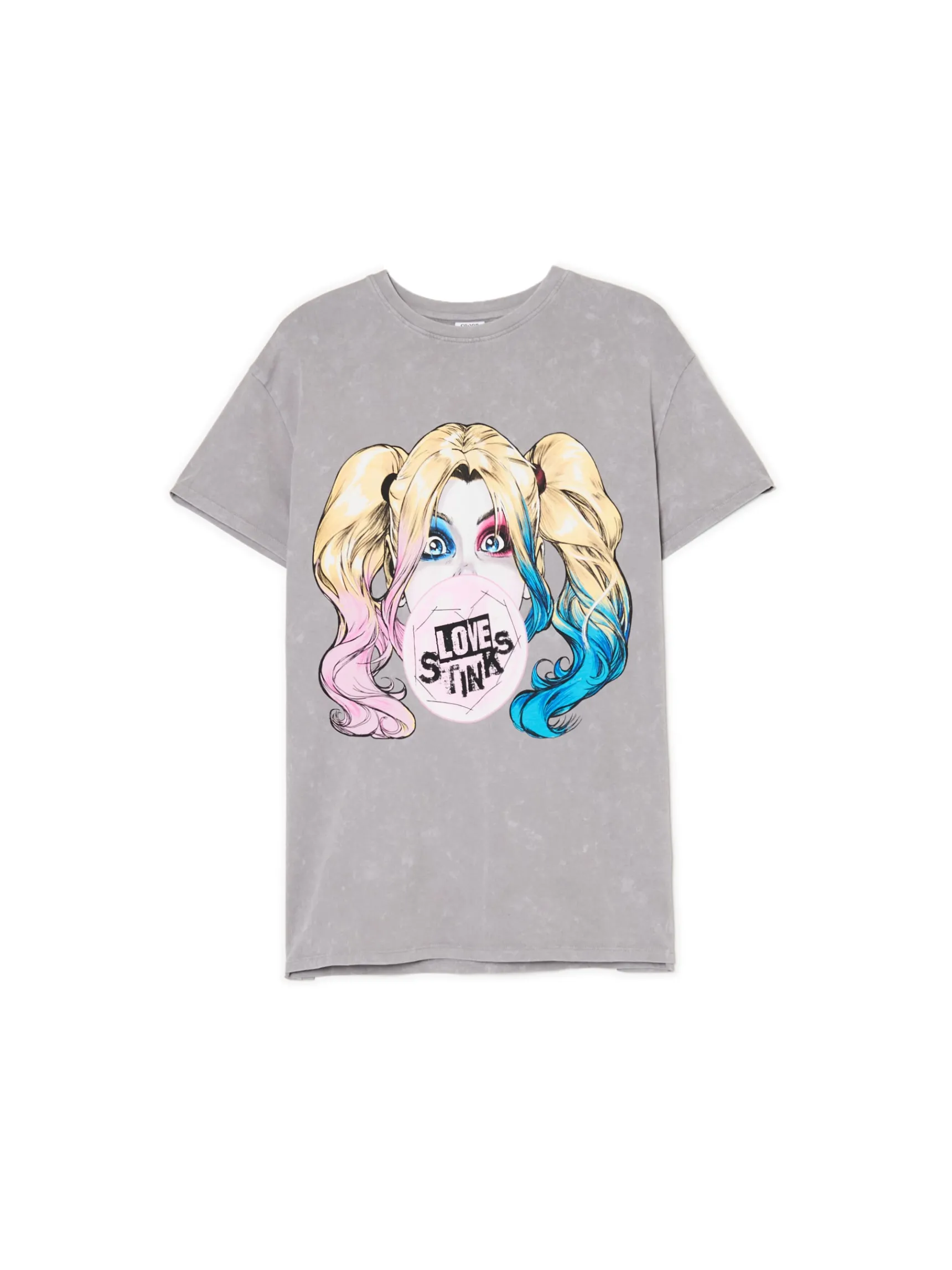 Best Cropp Szary T-shirt oversize Harley Quinn jasnyszary