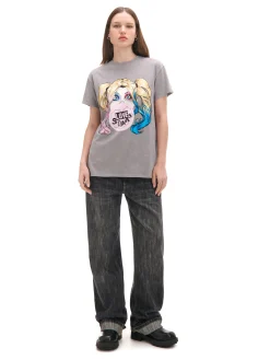 Best Cropp Szary T-shirt oversize Harley Quinn jasnyszary