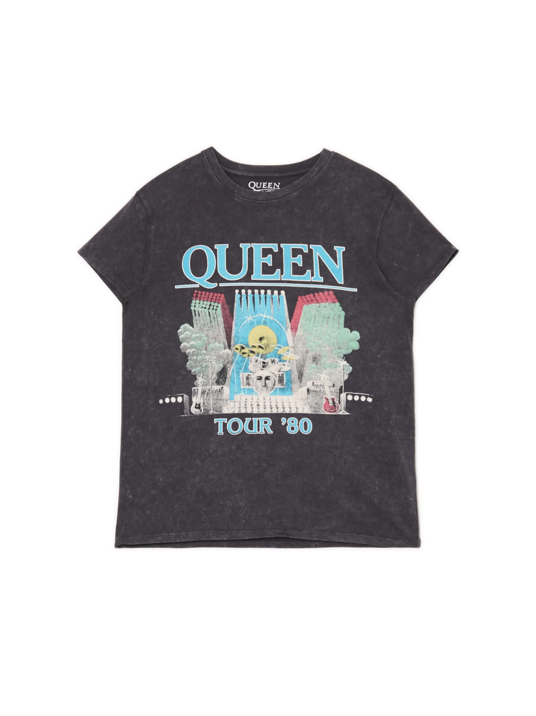 New Cropp T-shirt z nadrukiem Queen szary