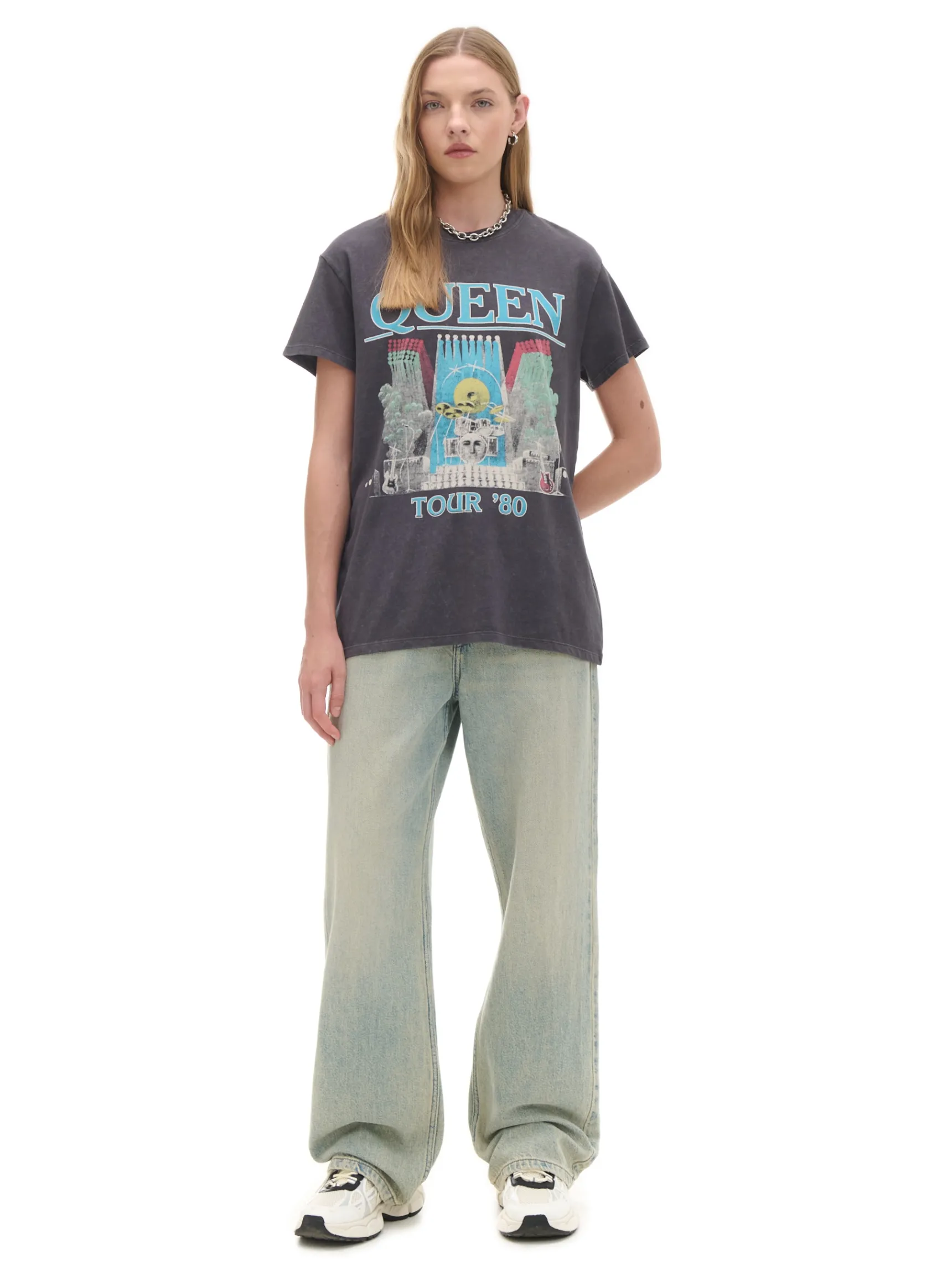 New Cropp T-shirt z nadrukiem Queen szary