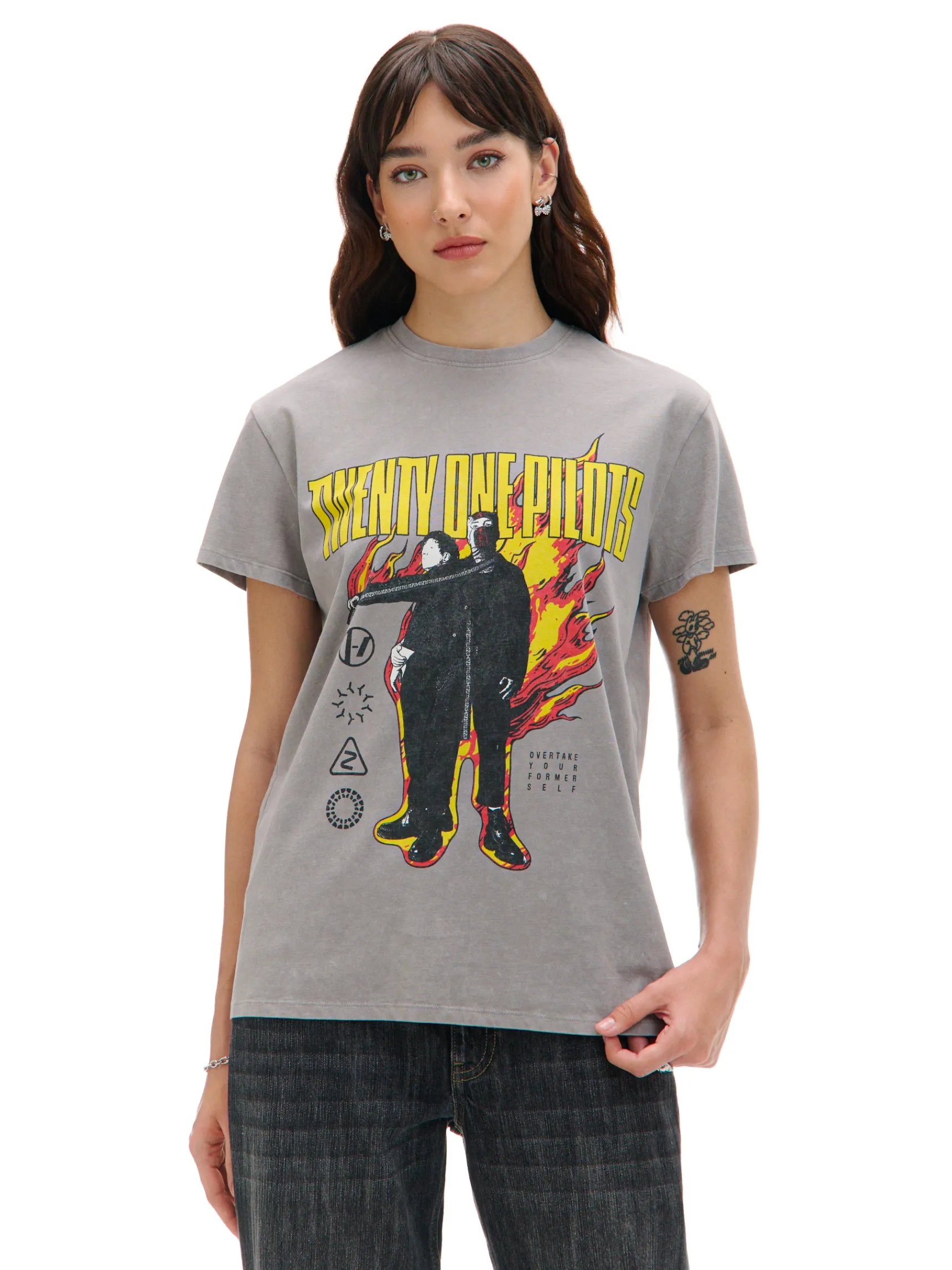 Online Cropp Szary T-shirt z nadrukiem Twenty One Pilots jasnyszary