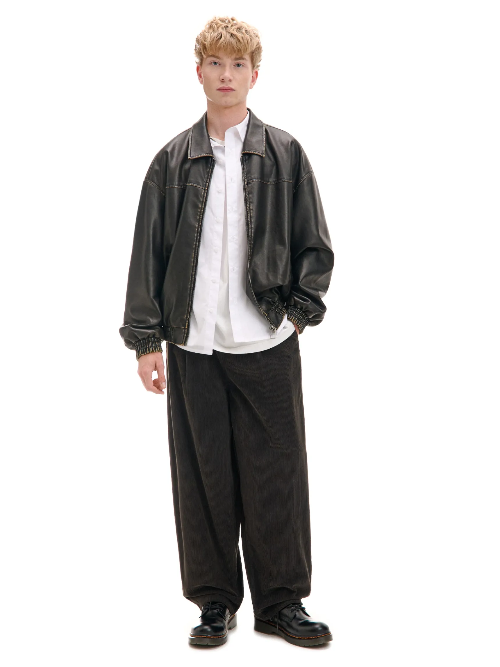 Best Cropp Sztruksowe szerokie spodnie chino brązowy