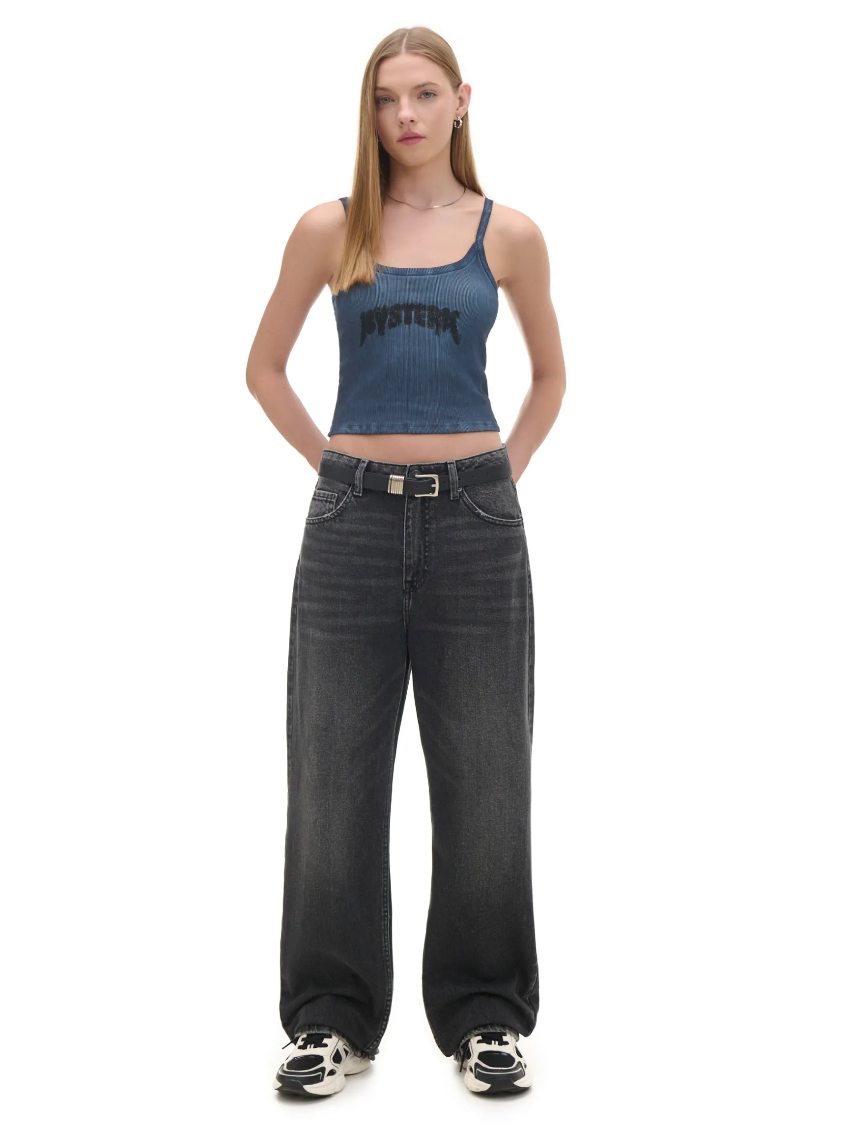 Clearance Cropp Top z napisem niebieski