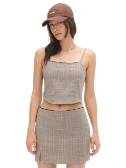 Online Cropp Top ze wzorem w kratę brązowy