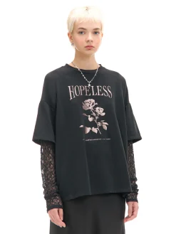 Sale Cropp T-shirt z ażurowymi rękawami czarny