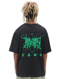 Sale Cropp T-shirt z futurystycznym nadrukiem czarny