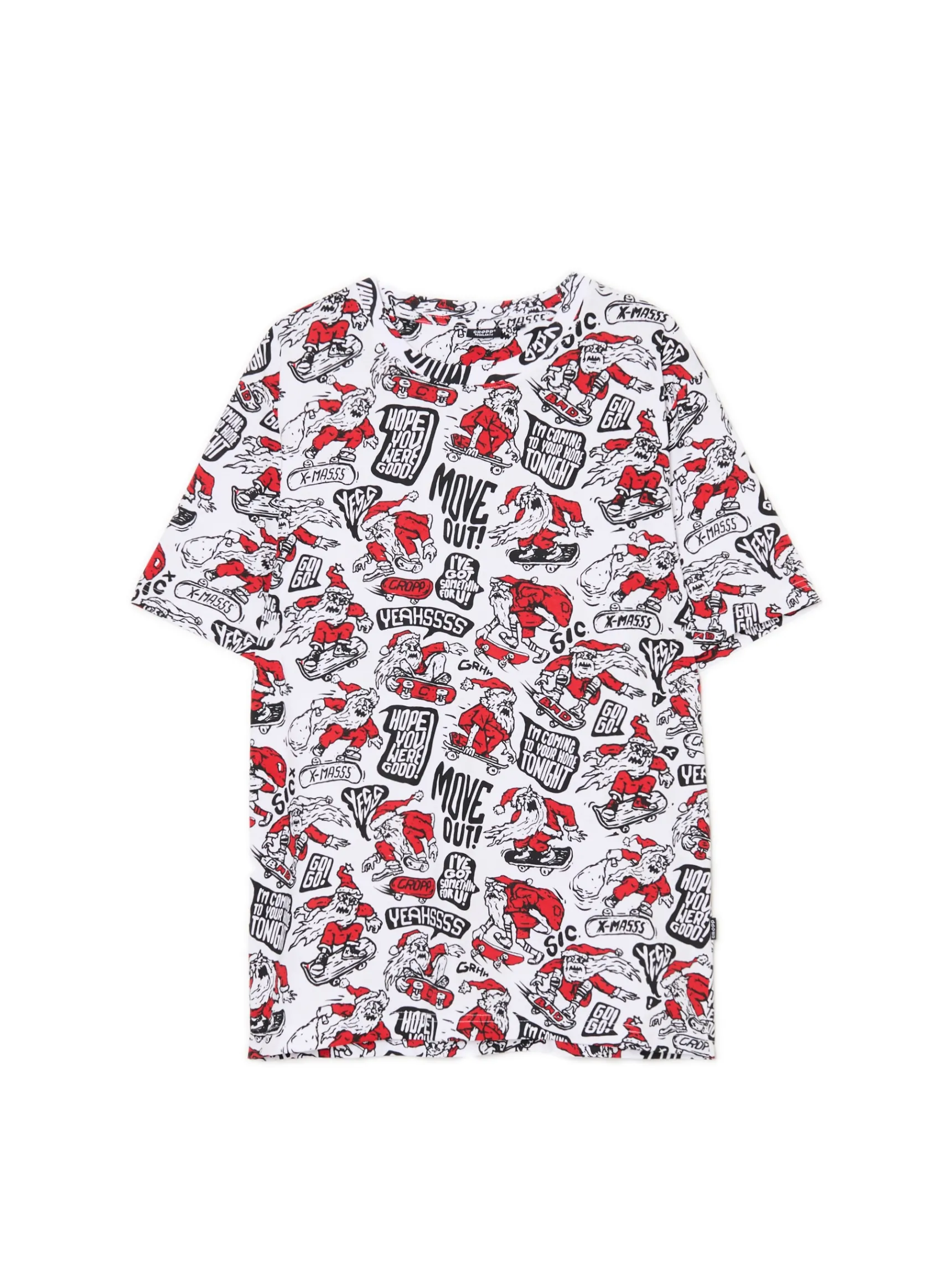 New Cropp T-shirt z mikołajowymi skaterami biały