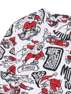 New Cropp T-shirt z mikołajowymi skaterami biały