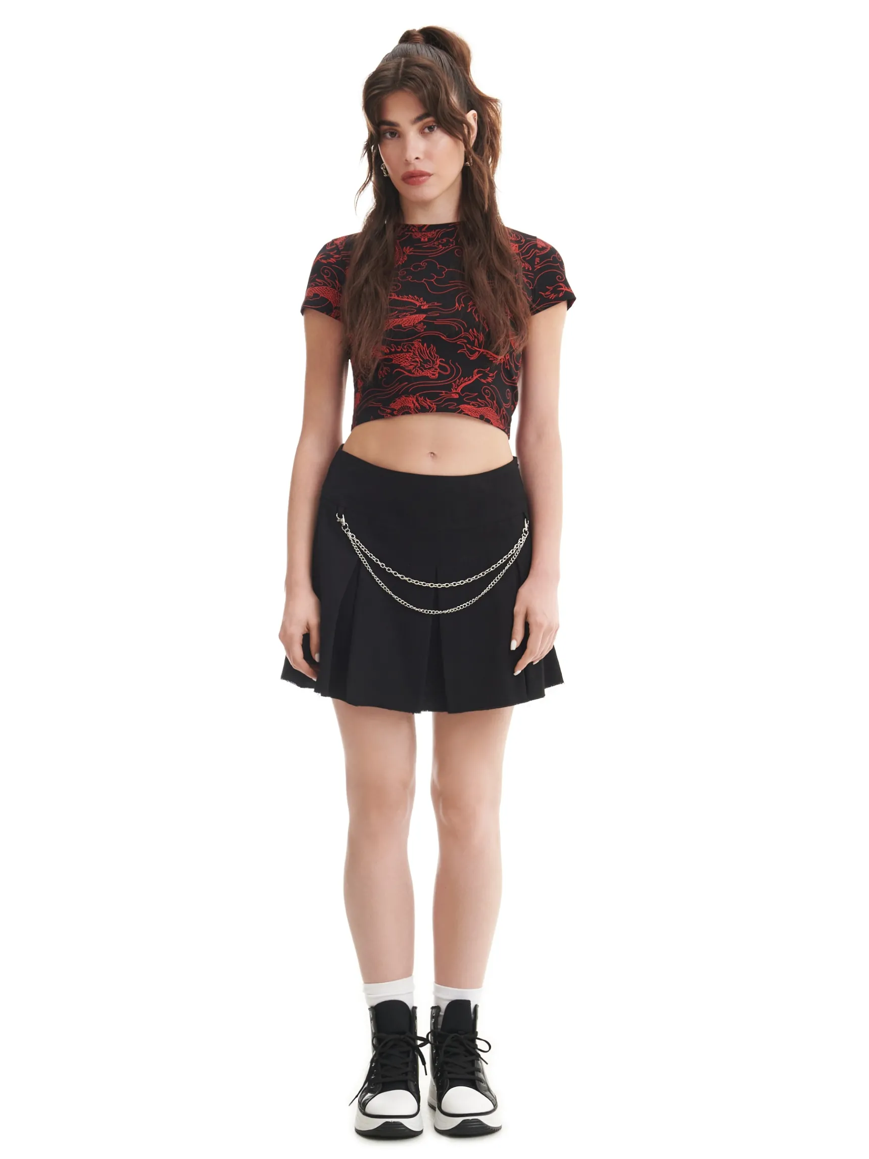 Sale Cropp T-shirt z motywem smoków all over czarny