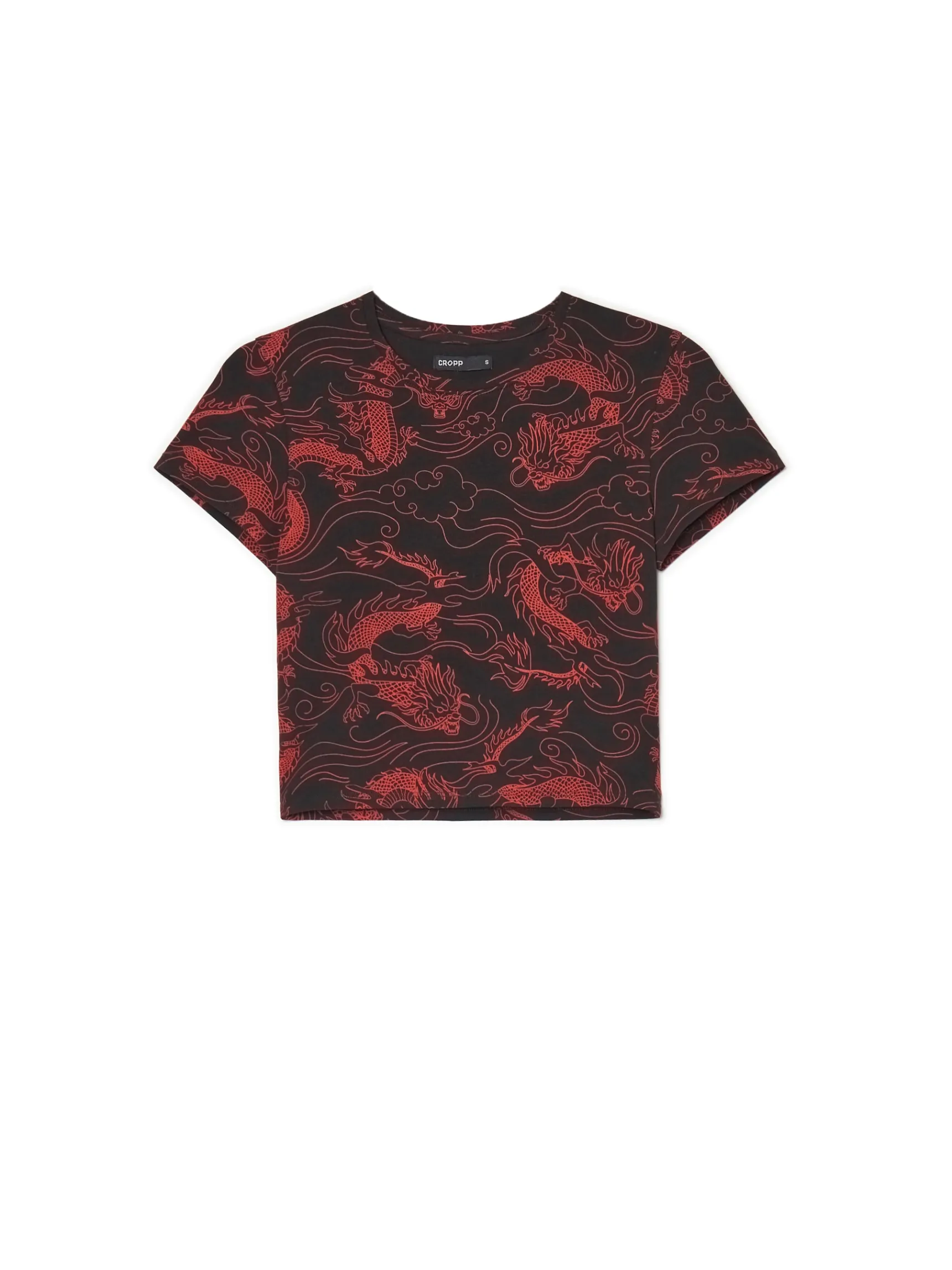 Sale Cropp T-shirt z motywem smoków all over czarny