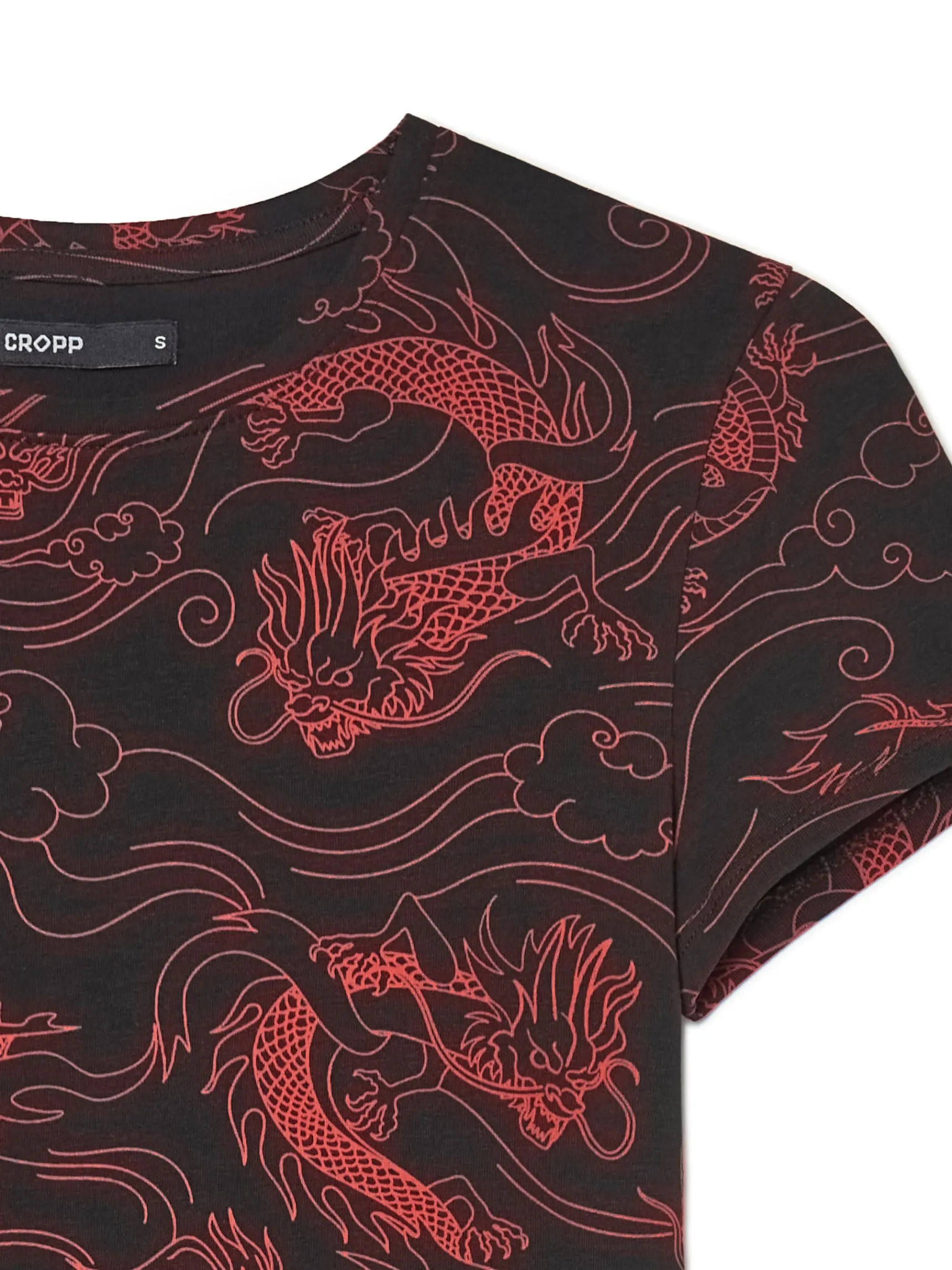 Sale Cropp T-shirt z motywem smoków all over czarny
