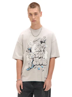 Clearance Cropp T-shirt z nadrukiem graffiti jasnyszary