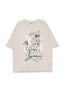 Clearance Cropp T-shirt z nadrukiem graffiti jasnyszary