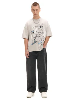 Clearance Cropp T-shirt z nadrukiem graffiti jasnyszary