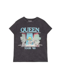 New Cropp T-shirt z nadrukiem Queen jasnyszary