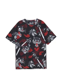 Online Cropp T-shirt z wielokolorowym nadrukiem czarny