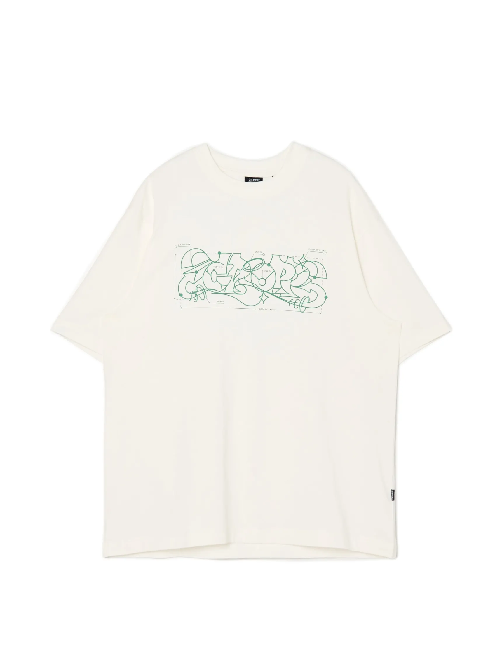 Best Cropp T-shirt z zielonym nadrukiem kremowy