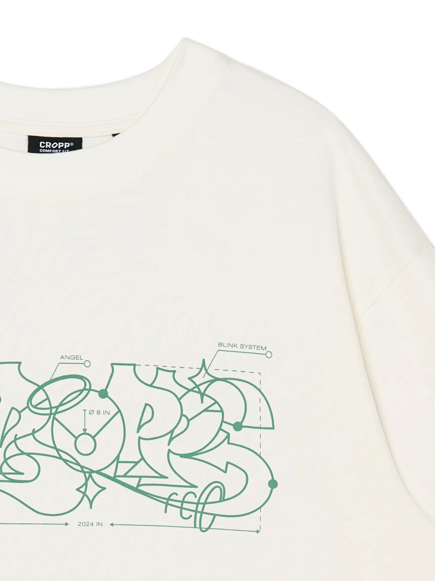 Best Cropp T-shirt z zielonym nadrukiem kremowy