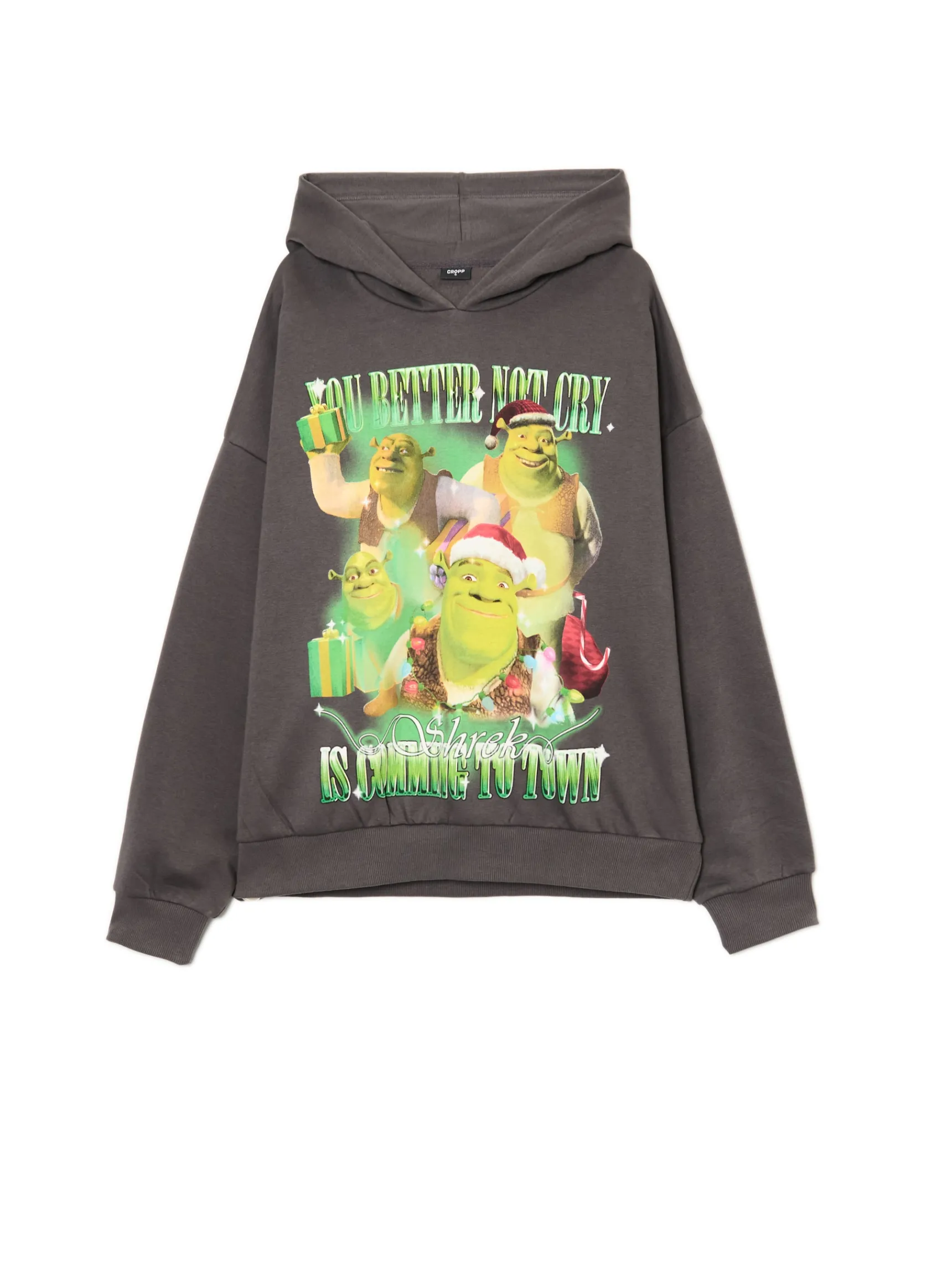 Discount Cropp Świąteczna bluza z kapturem Shrek szary