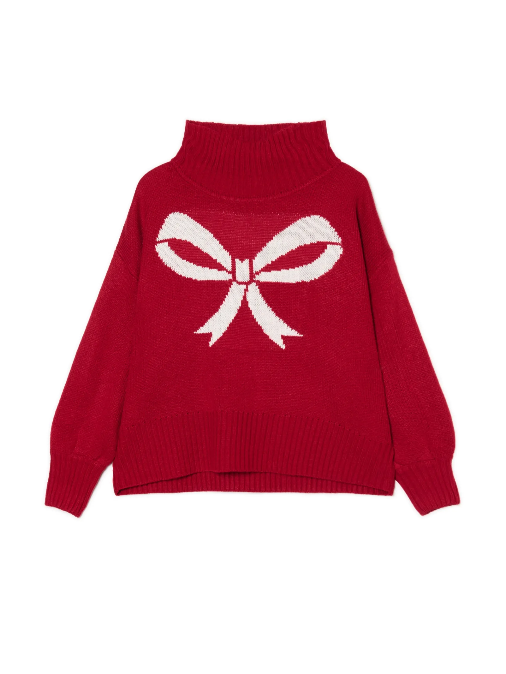 Outlet Cropp Świąteczny sweter z kokardką czerwony