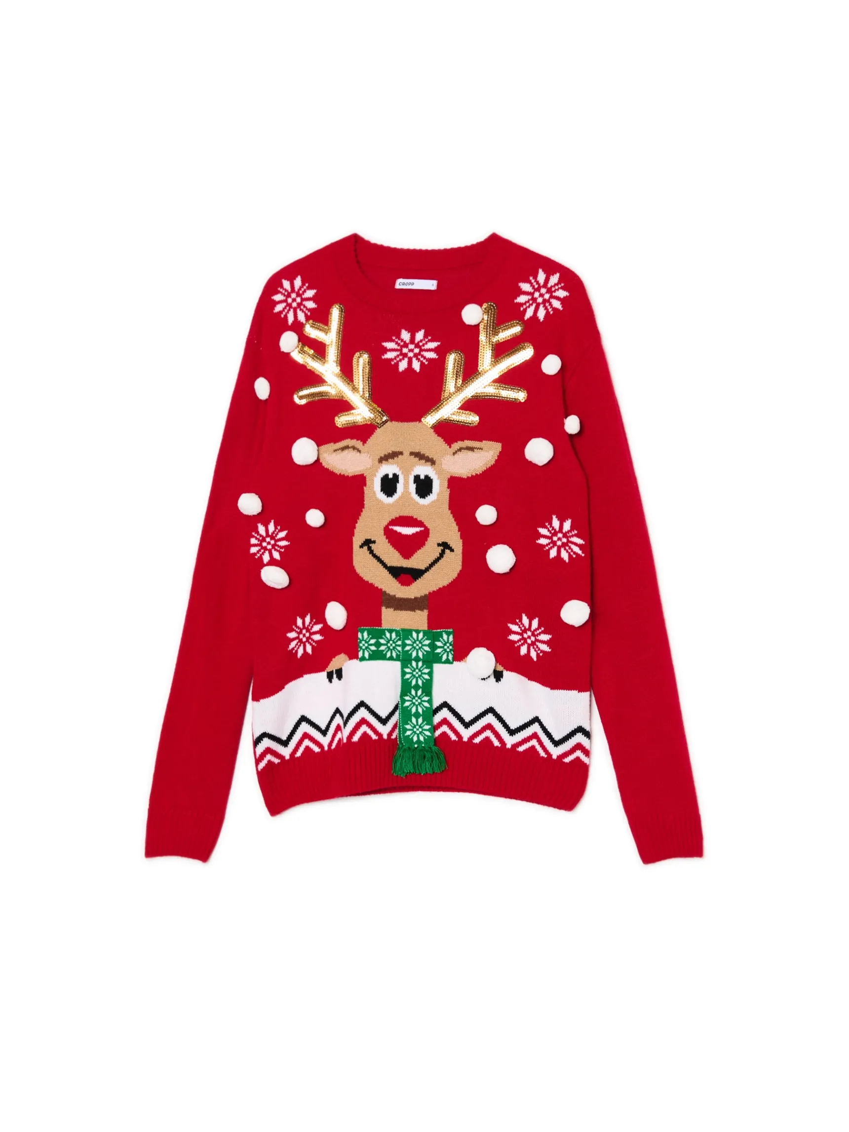Discount Cropp Świąteczny sweter z reniferem czerwony