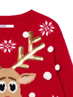 Discount Cropp Świąteczny sweter z reniferem czerwony